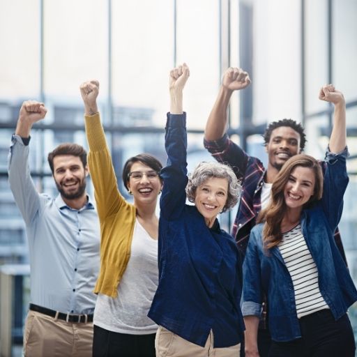 Celebration, Portrait and Business Team with Fist in Office for Confidence, Motivation and Teamwork. Happy,