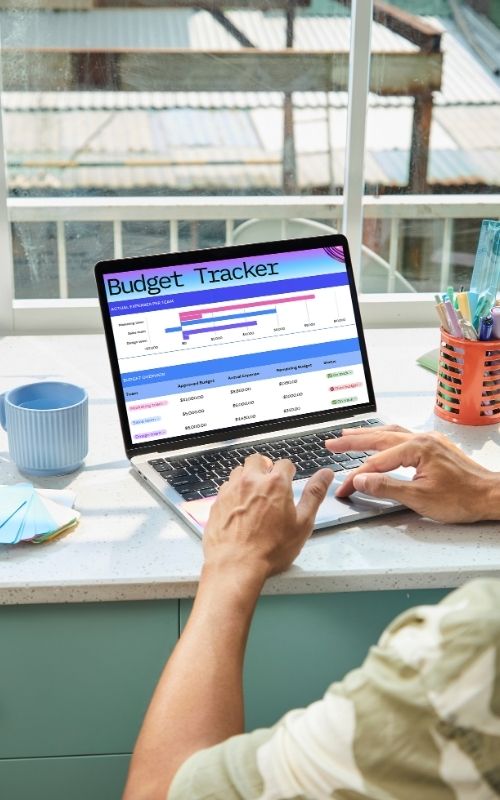 Person Using Budget Tracker on Laptop